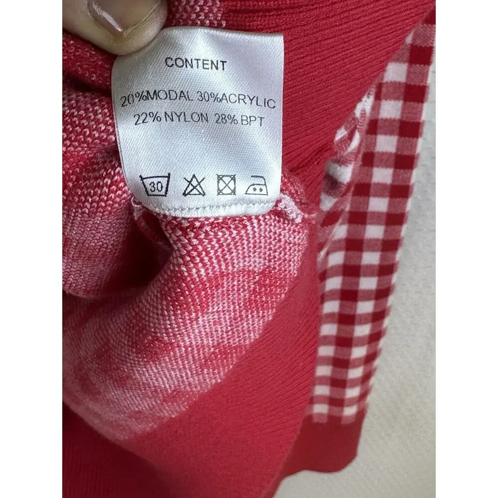 Ellandemm Red Gingham Cottage Core Button Up Cardigan XL